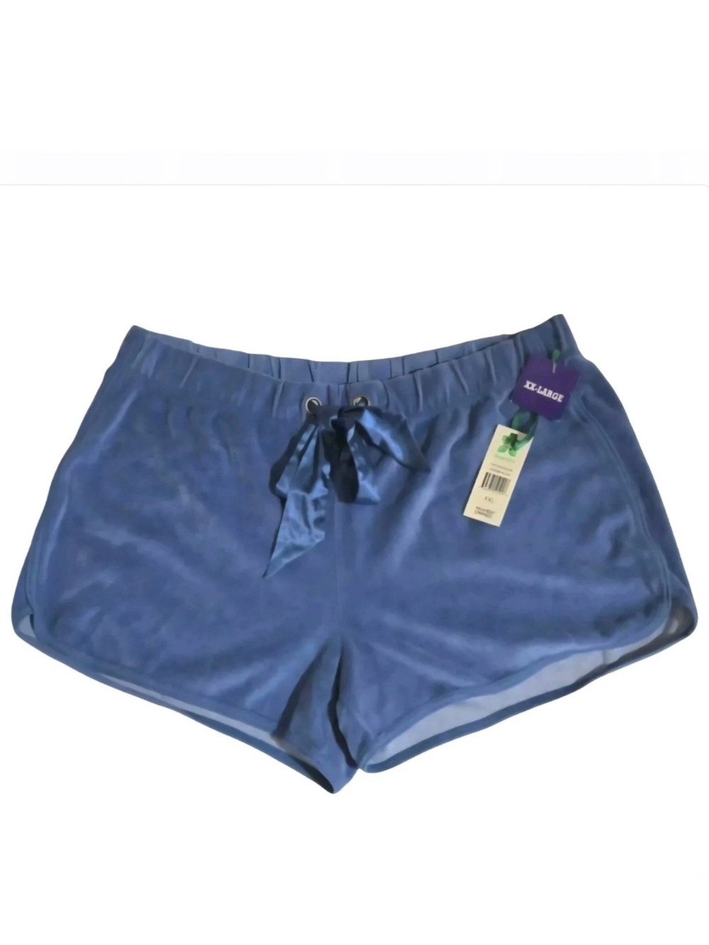 GREEN TEA Denim Blue Velour Leisure Lounge Shorts Satin Tie Ribbon size 2XL NWT